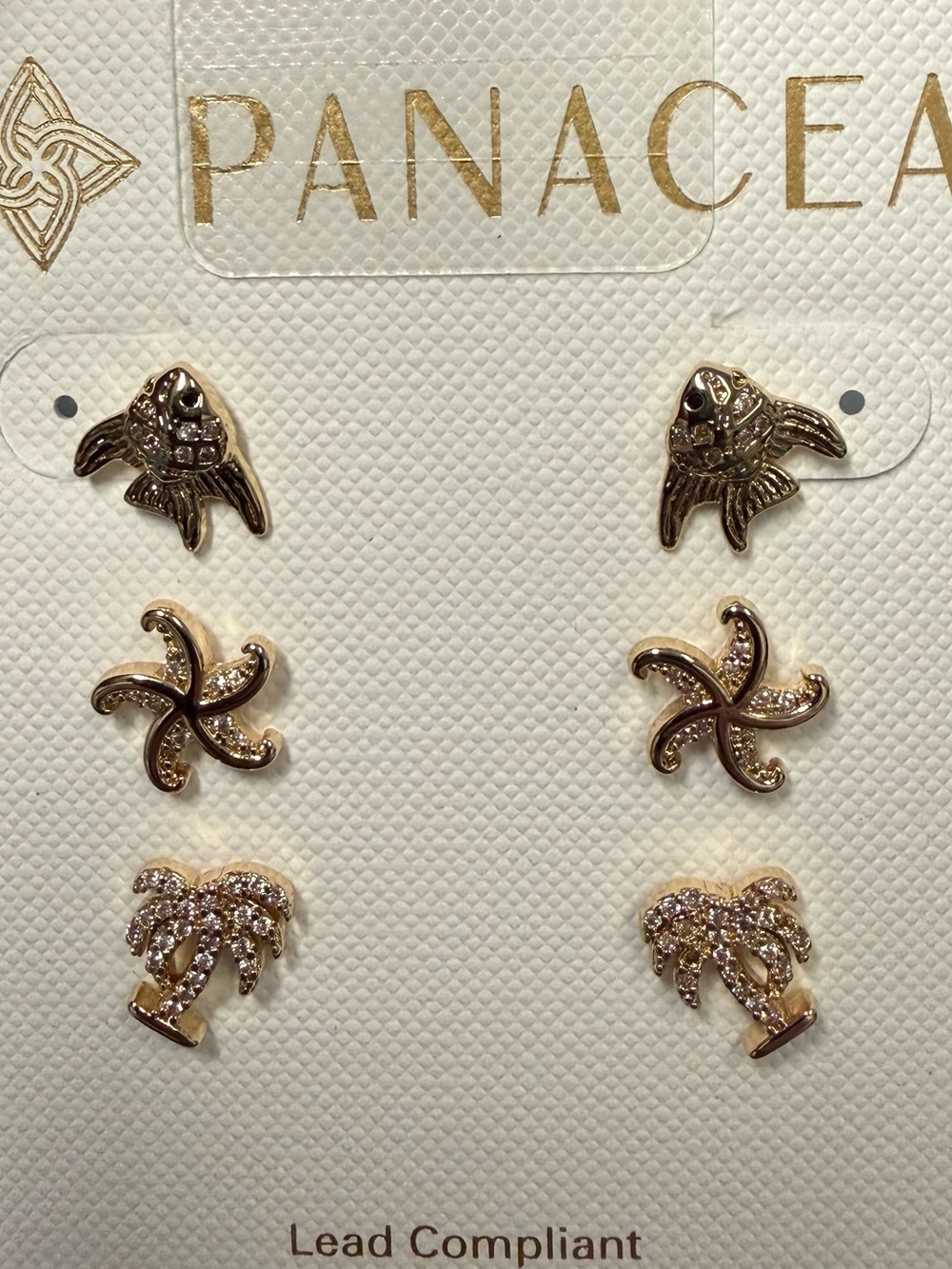 Gold Beach-Themed Stud Earring Set - Palm Tree, Starfish, Fish
